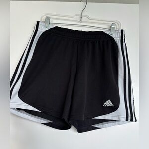 ADIDAS 15” WAIST Women's Shorts with Drawstrings, Black and White, Size Medium.